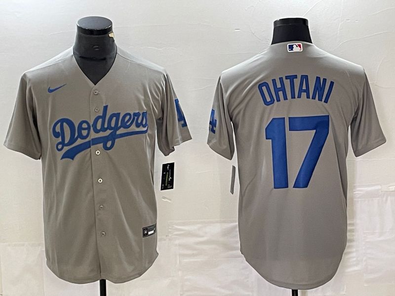 Men Los Angeles Dodgers 17 Ohtani Grey Nike Game MLB Jersey style 3